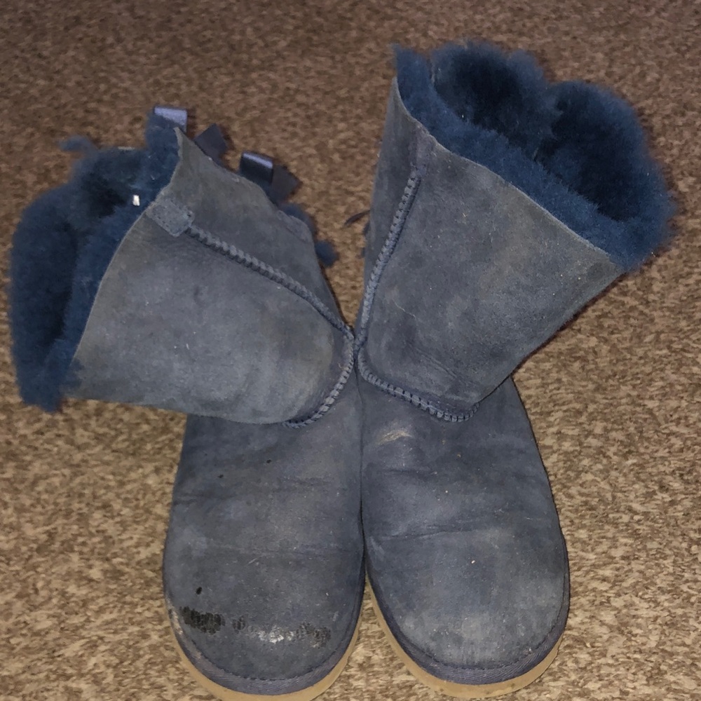 UGG Navy Shearling Boots with Ribbon Detail